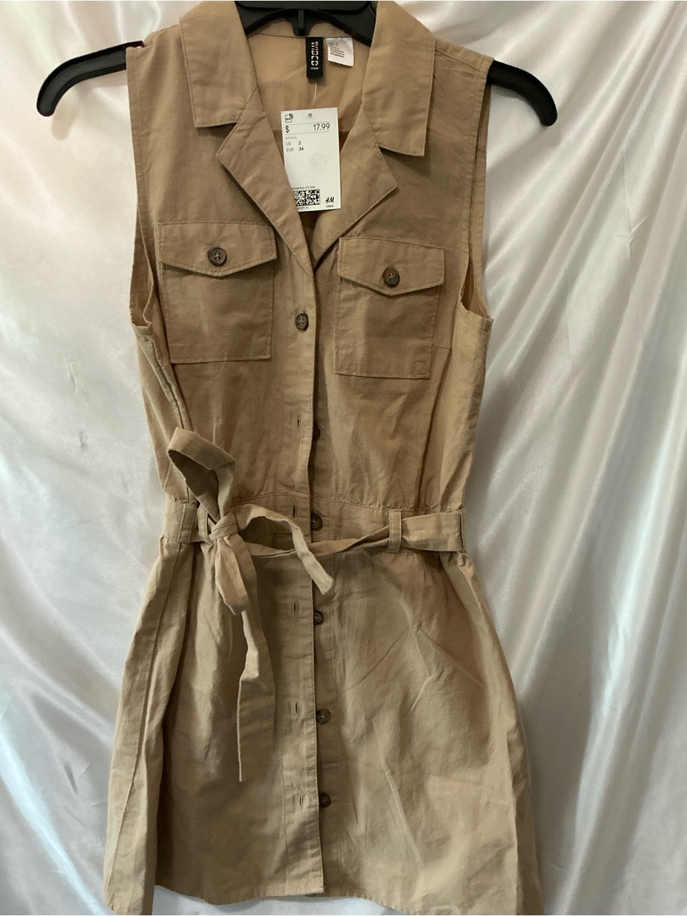 NWT H&M Sleeveless Utility Belted Shirt Dress in Tan Size 2
